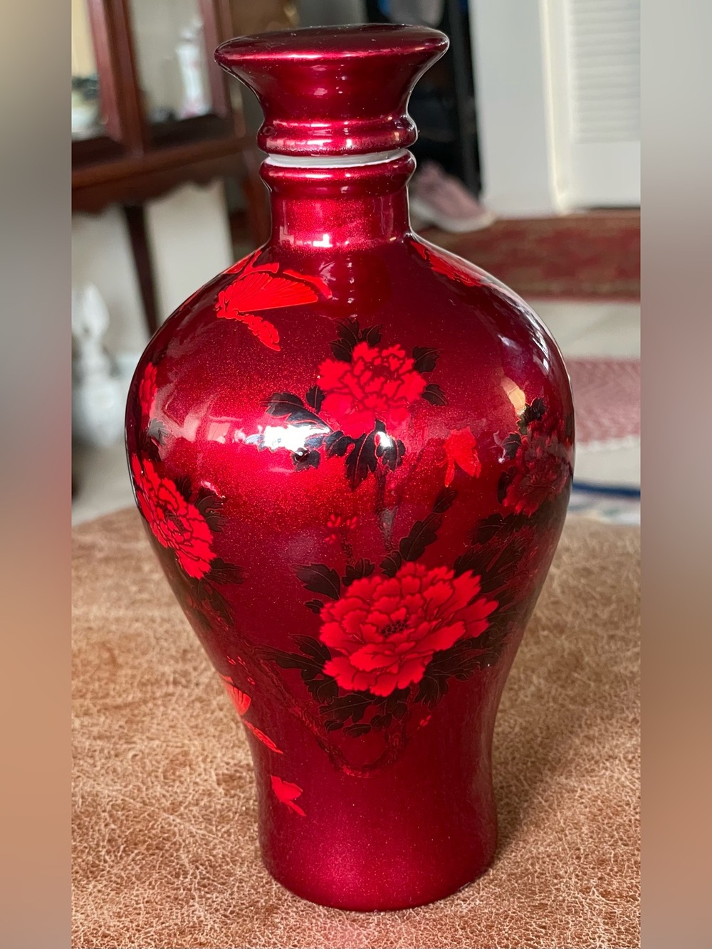 Jingdezhen Asian Ceramic Peony
Crimson Shimmering Red Flamme Vase 8 inch